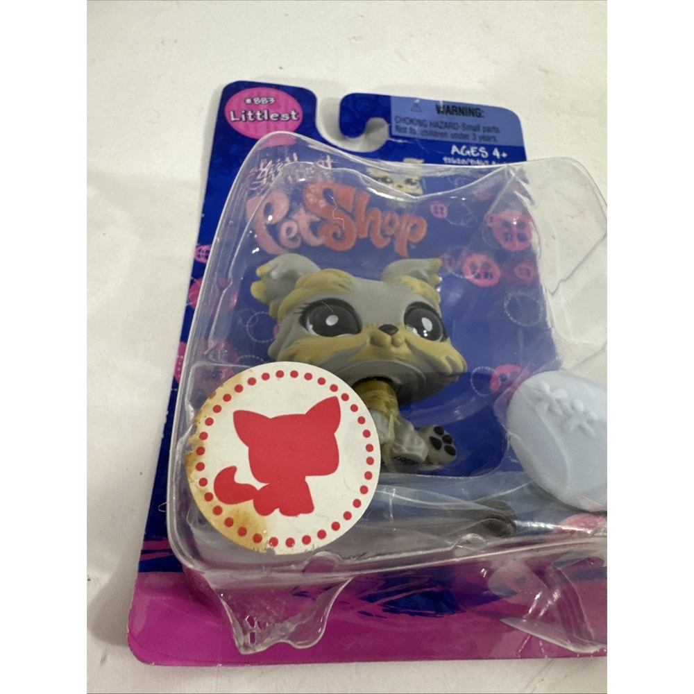 Littlest Pet Shop 883 Yorkshire Terrier Dog PUPPY Grey Purple Glass Eyes LPS USA - Picture 3 of 4
